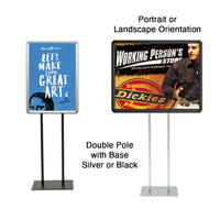 Double Pole Floor Stand 27x40 Sign Holder | Snap Frame (with Radius Corners)