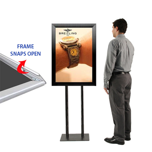 Double Pole Floor Stand 10x20 Sign Holder | Snap Frame 2 1/2" Wide