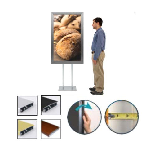 Double Pole Floor Stand 27x39 Sign Holder | Snap Frame 2 1/2" Wide