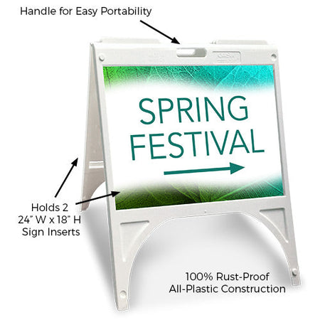 T-Sign Snap Open Aluminum A-Frame Sidewalk Sign, 24 x 36 inch Poster, White Dry Erase Surface, Silver Double Sided Sandwich Boards, Indoor and Outdoor
