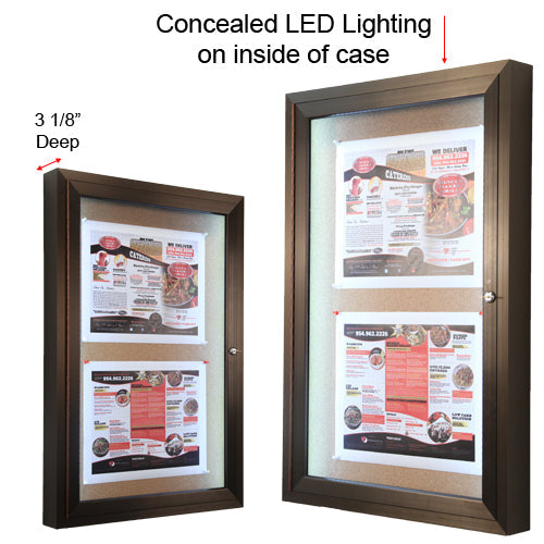 Enclosed Lighted LED Cork Bulletin Board 27x39 | Display Case with LED's