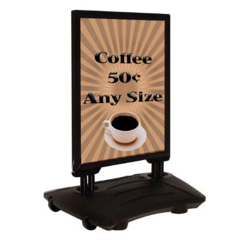 STREET-MASTER Rolling Wind Pavement Sign Stand with Fillable Water Base (for 24” x 36” Posters)