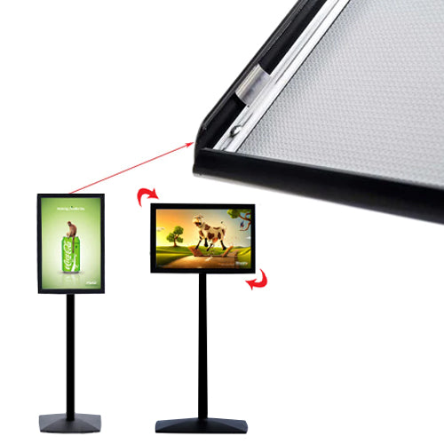 Illuminated LED Floor Display Stand with Rotating & Tilting Sign Frame |  for 11” x 17” Menus & Posters