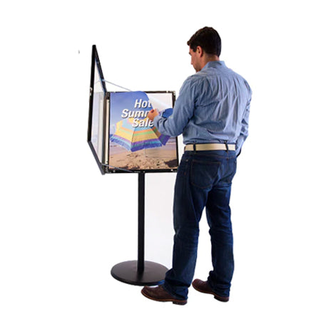 MENEオーダーページ 18x24 Menu Floor Sign Holder Curved Post + Tilted, Rotating Frame
