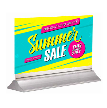 Wedge for Rigid Posters 35" Wide, Silver Aluminum Base, Table Top, Counter Stand or Floor Sign