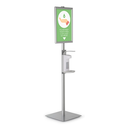 Hand Sanitizer Floor Stand 11 x 17 Snap Frame Sign Holder, 16.9oz Dispenser