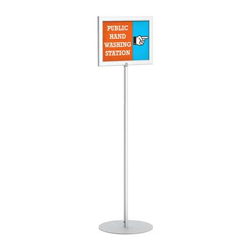 Value Line 11x17 Pedestal Sign Holder with Round Base and Top Load Slide-In Frame Design