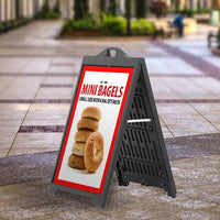 The Boss - A 24x36 Durable Plastic A-Frame for Self-Adhesive Graphics is built with Thick, Heavy Plastic which eliminates the need for Sand or Water to Weigh Unit Down