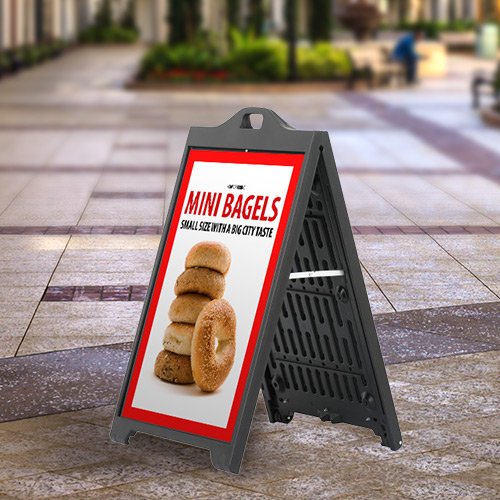 The Boss - A 24x36 Durable Plastic A-Frame for Self-Adhesive Graphics is built with Thick, Heavy Plastic which eliminates the need for Sand or Water to Weigh Unit Down