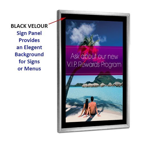 Silver Poster Frame with Black Velour Sign Panel 24x36 | Black Velour presents Elegant Background for Posters, Signs or Menus