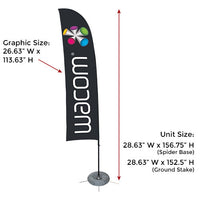 Flag Size 26.625" W x 113.625" H | Full Unit Size 28.625" W x 152.5"-156.75" H (varies by base type)