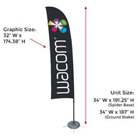 Flag Size 32" W x 147.375" H | Full Unit Size 34" W x 187"-191.25" H (varies by base type)