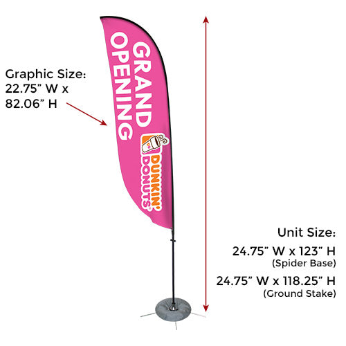 Flag Size 22.75" W x 82.06" H | Full Unit Size 24.75" W x 118.25"-123" H (height varies by base type)