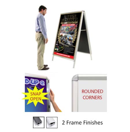 A-Frame 27x39 Sign Holder | Snap Frame 1 1/4" Wide (with Radius Corners)
