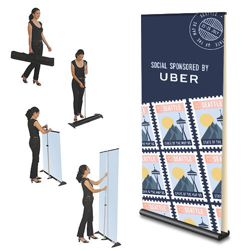 RETRACTABLE BASE ACCEPTS (2) BANNERS 24" WIDE